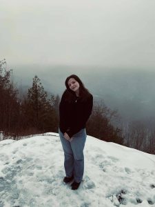 Angelina on a snowy mountain top